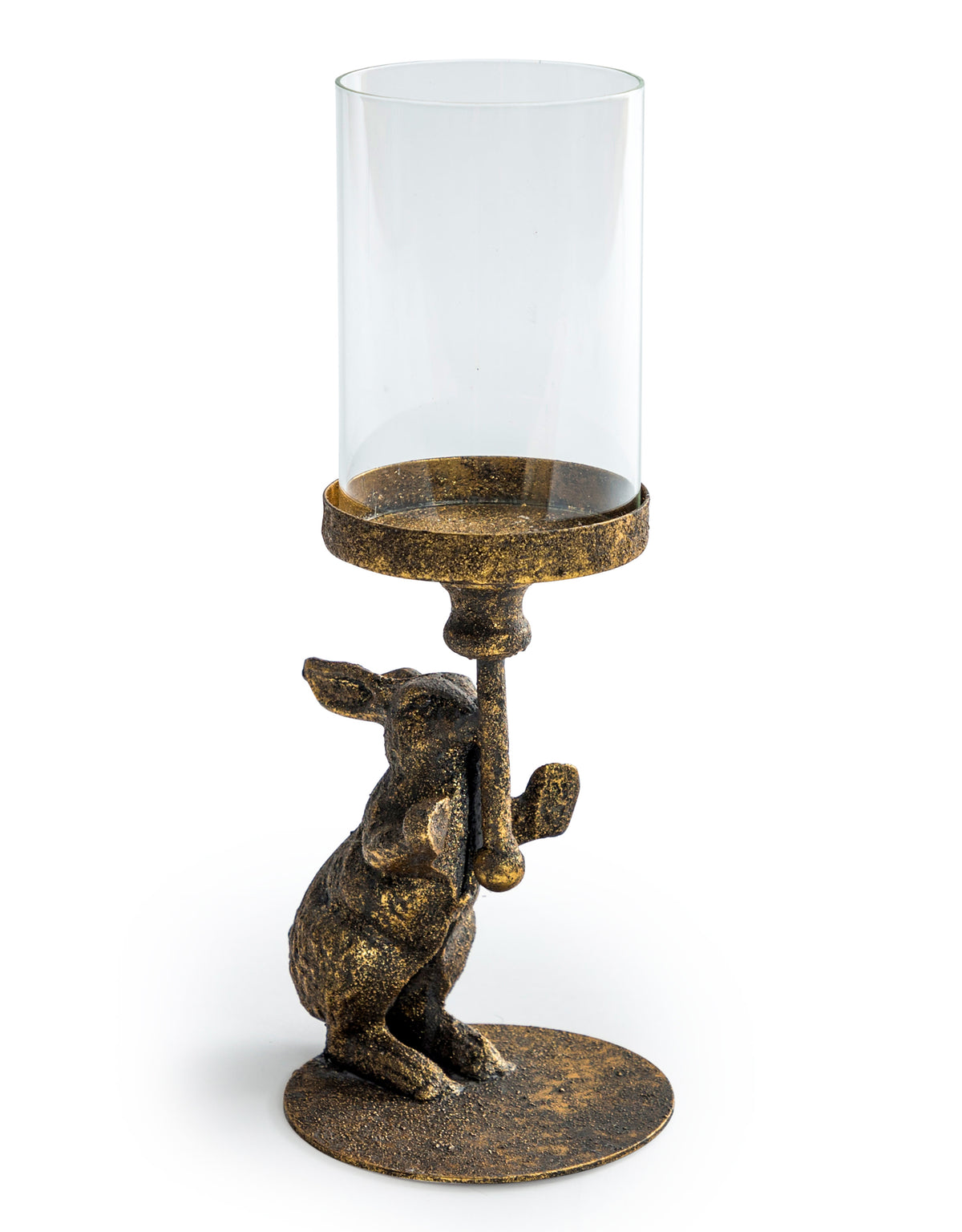 Antiqued Rabbit Candle Holder with Glass Cover