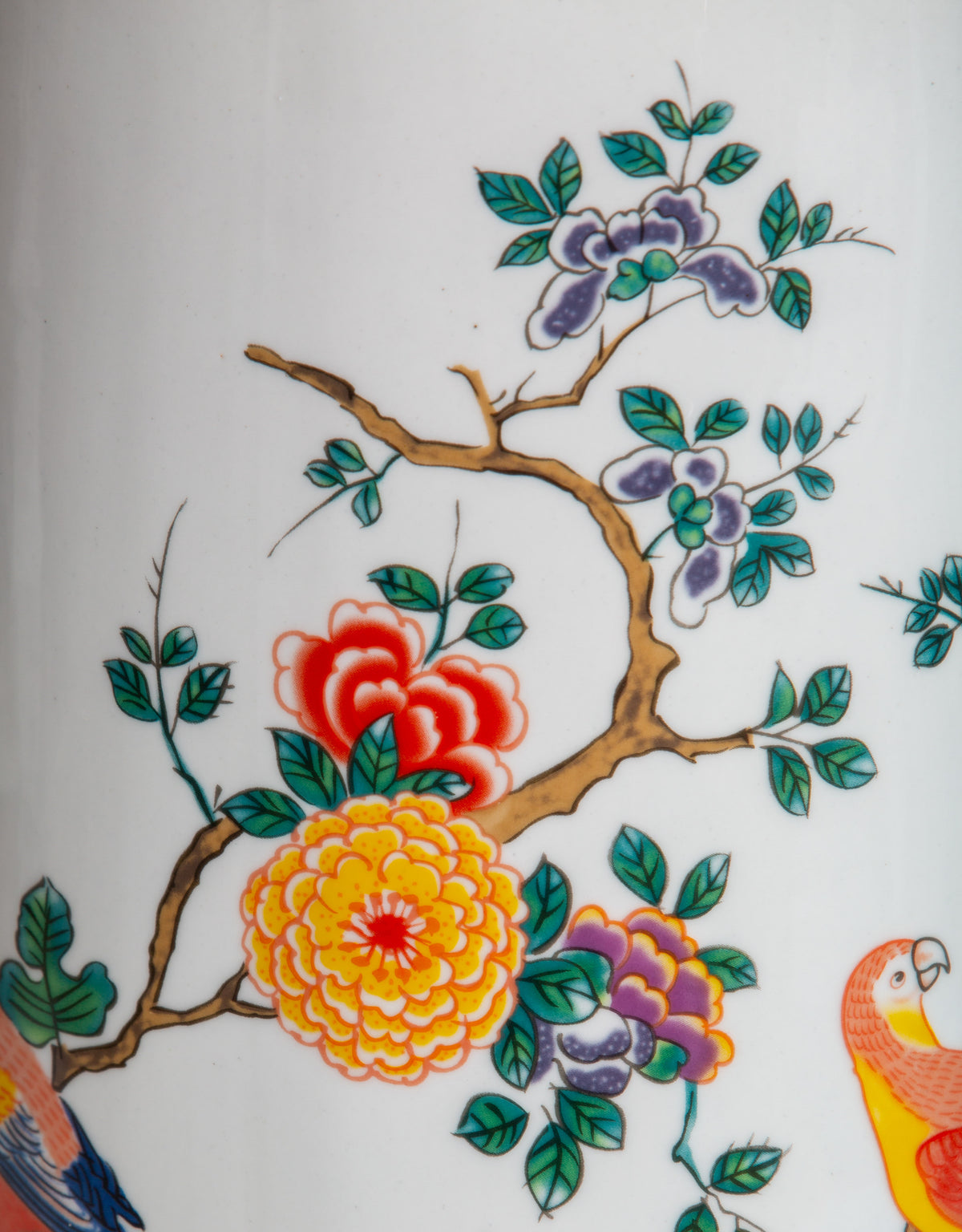 White Ceramic Floral & Tropical Bird Umbrella Stand