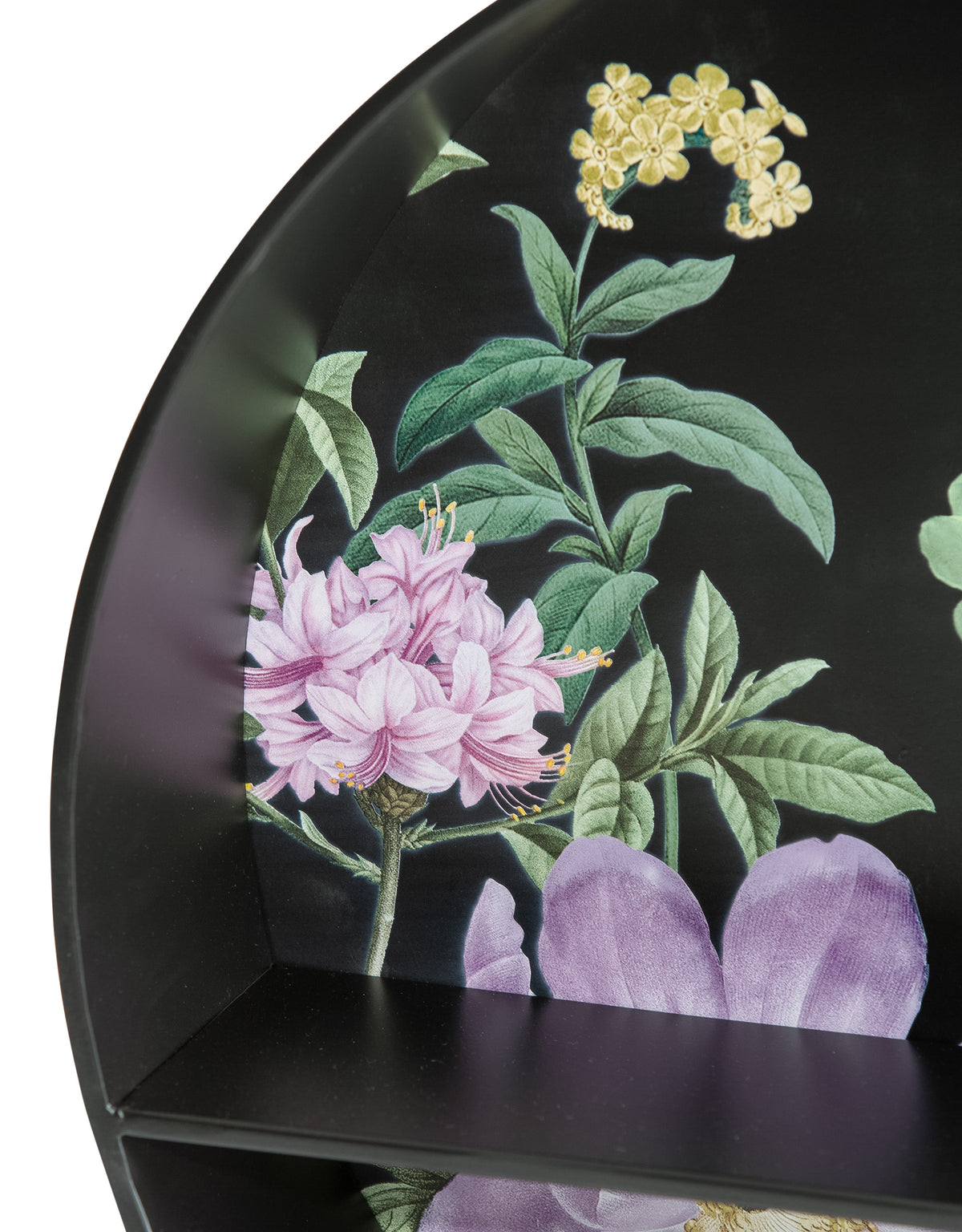 Medium Black Floral Metal Wall Unit with Shelf