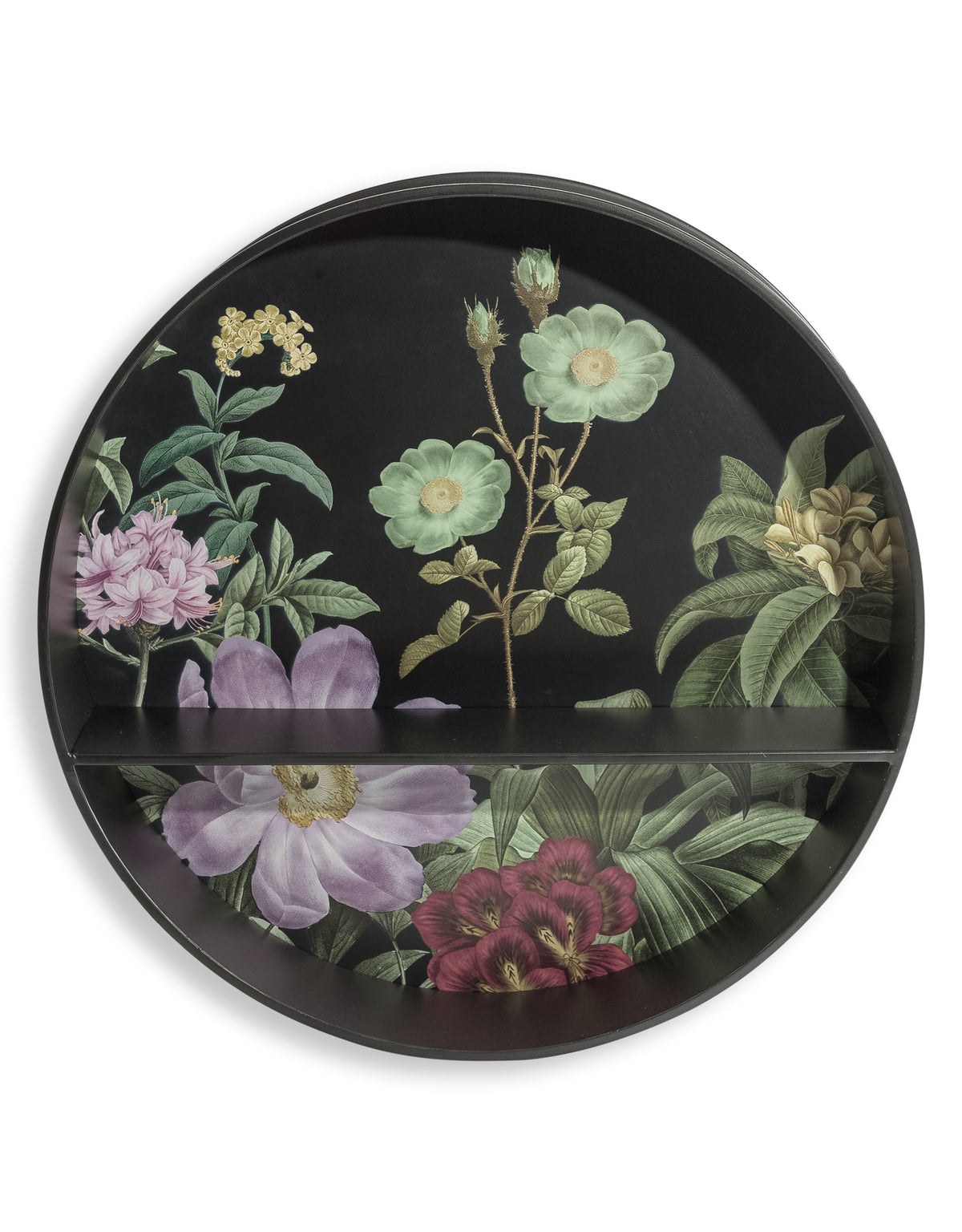 Medium Black Floral Metal Wall Unit with Shelf