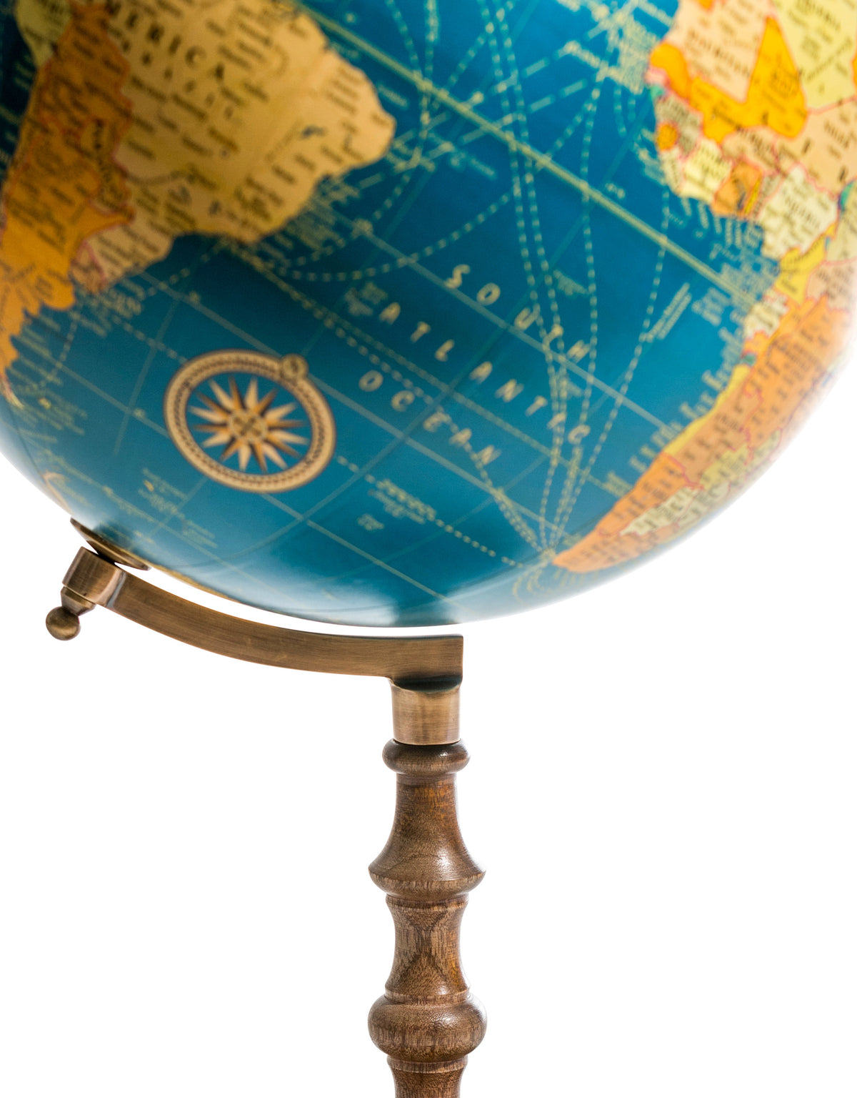 Large Blue Globe on Brass & Wood Stand