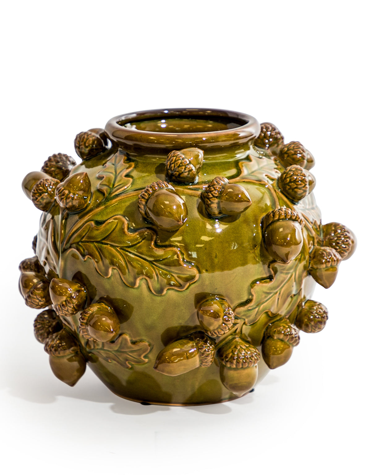 Crackle Oak Green Multi Acorn Ceramic Vase