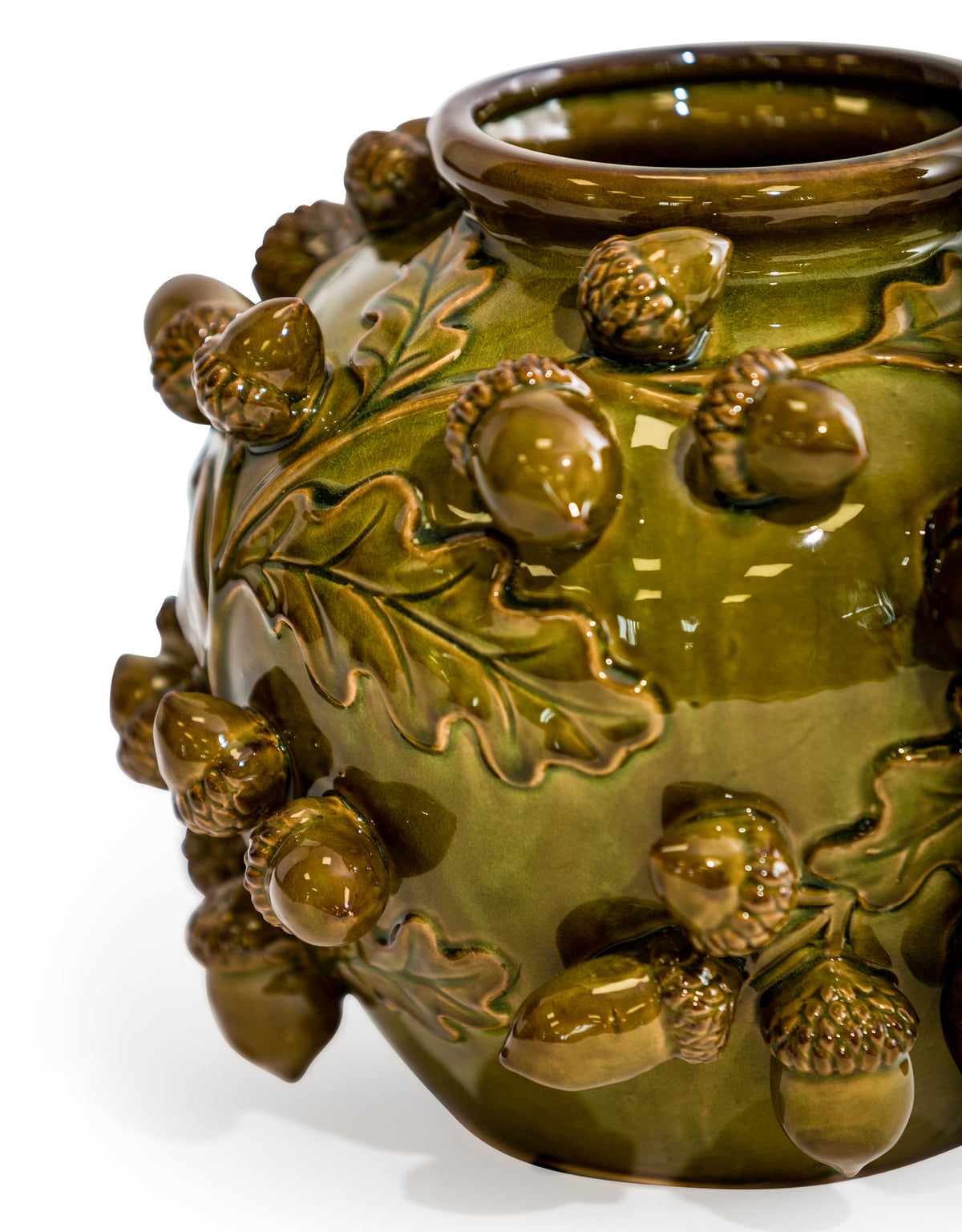 Crackle Oak Green Multi Acorn Ceramic Vase