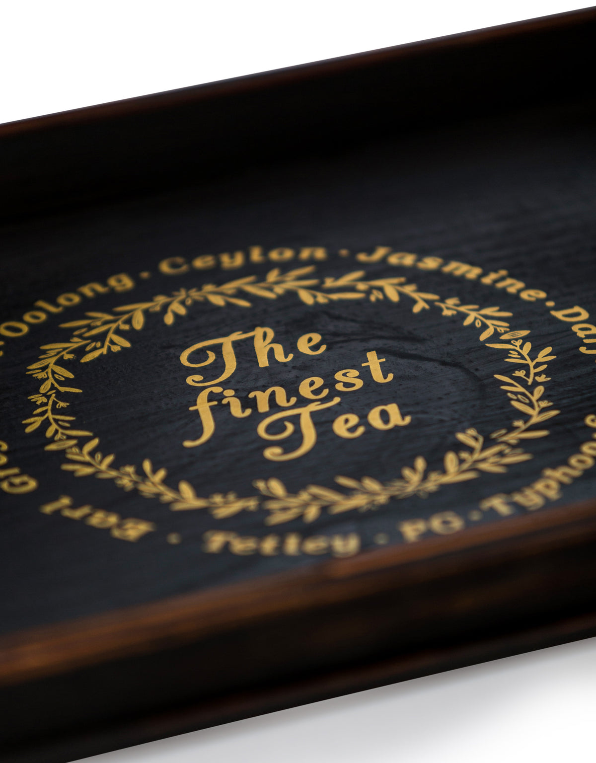 Set of 2 Antique Black Wooden 'Finest Tea' Trays