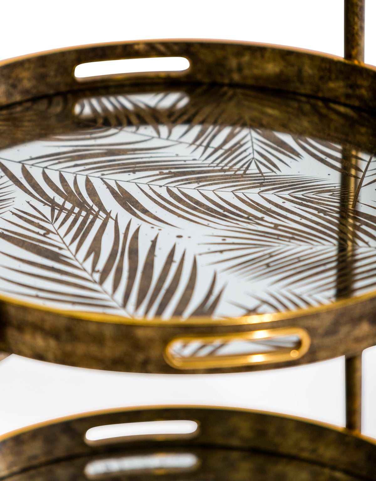 Antique Gold Drinks Trolley w/ Mirrored Serving Trays