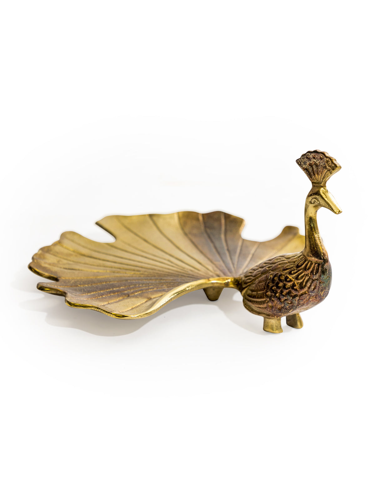 Antique Gold Peacock Trinket Dish / Platter