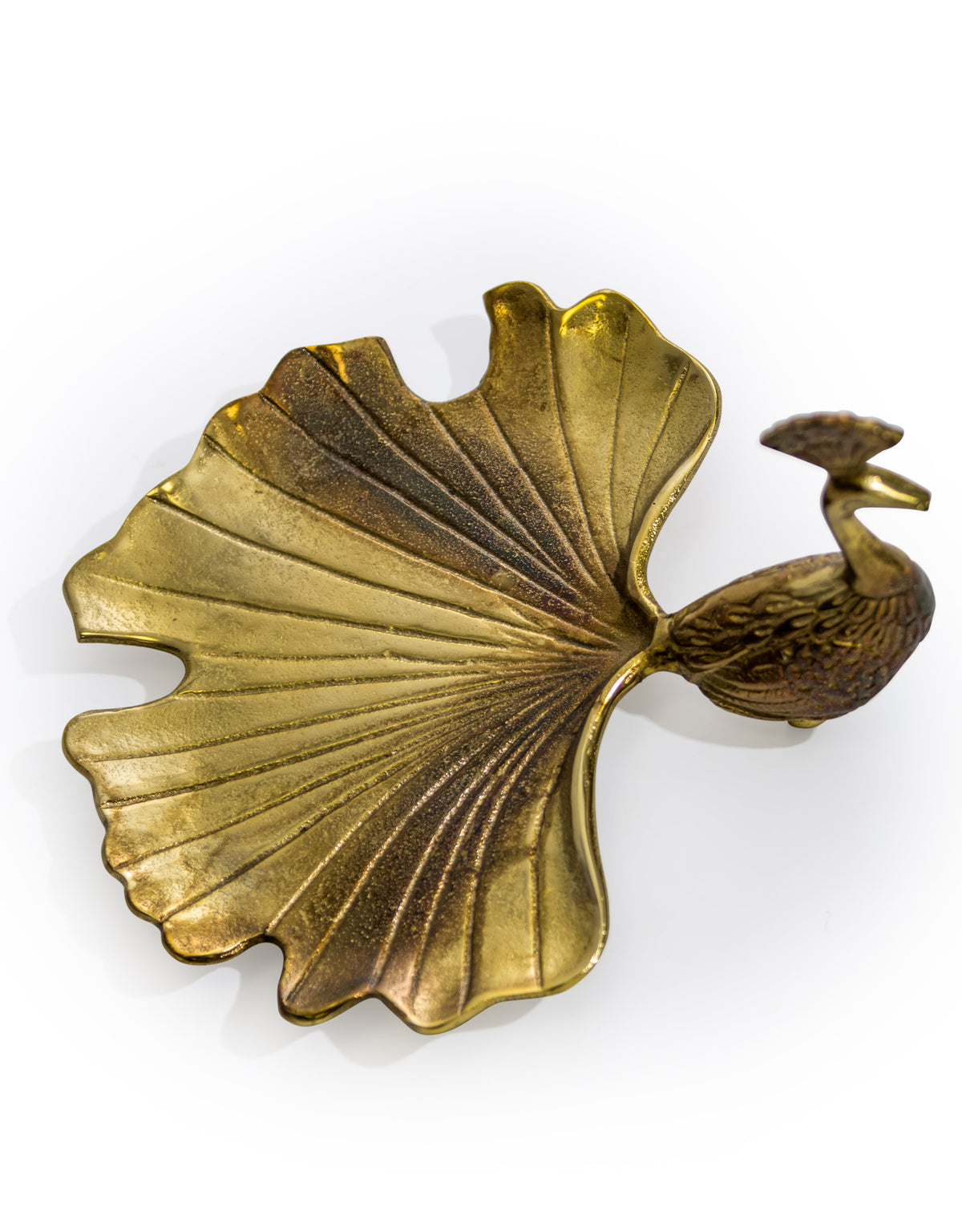 Antique Gold Peacock Trinket Dish / Platter