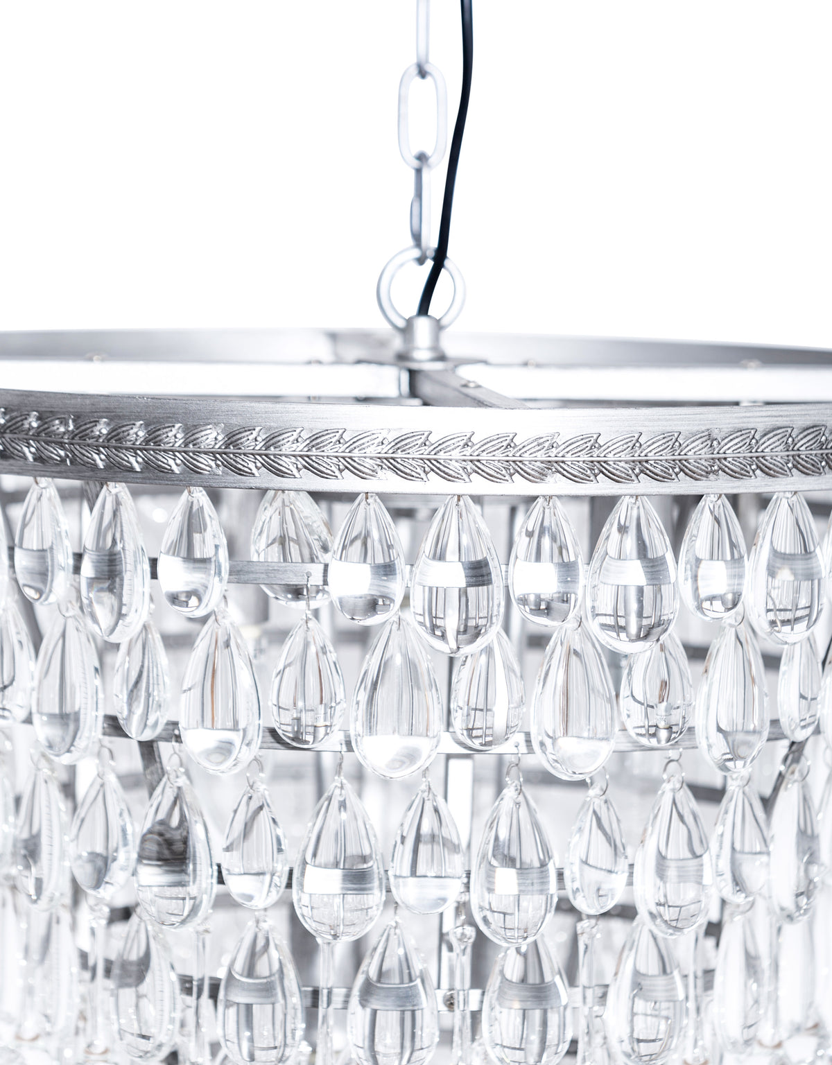 Large Brushed Silver Finish Rainfall Chandelier w/ Clear Crystals