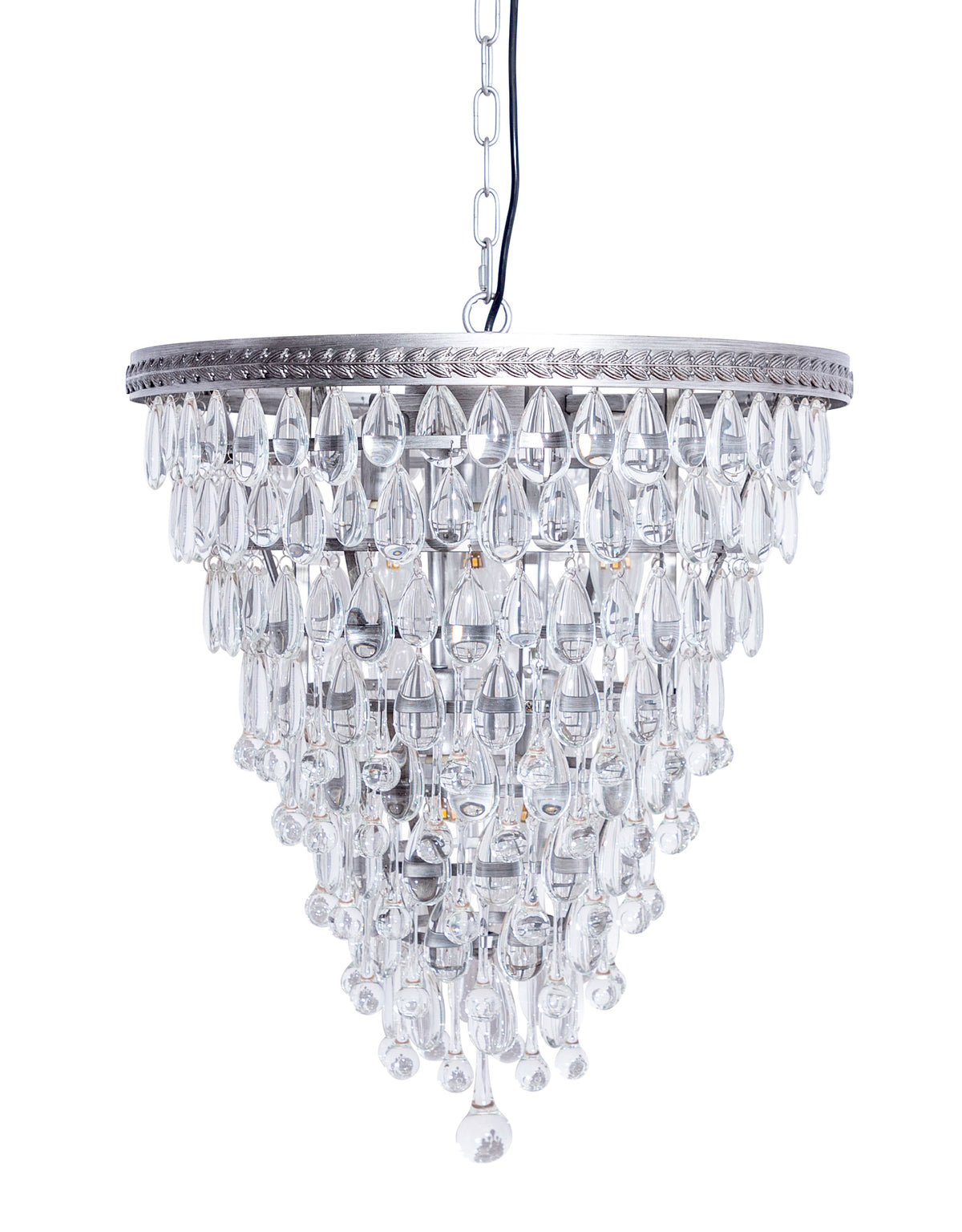 Large Brushed Silver Finish Rainfall Chandelier w/ Clear Crystals