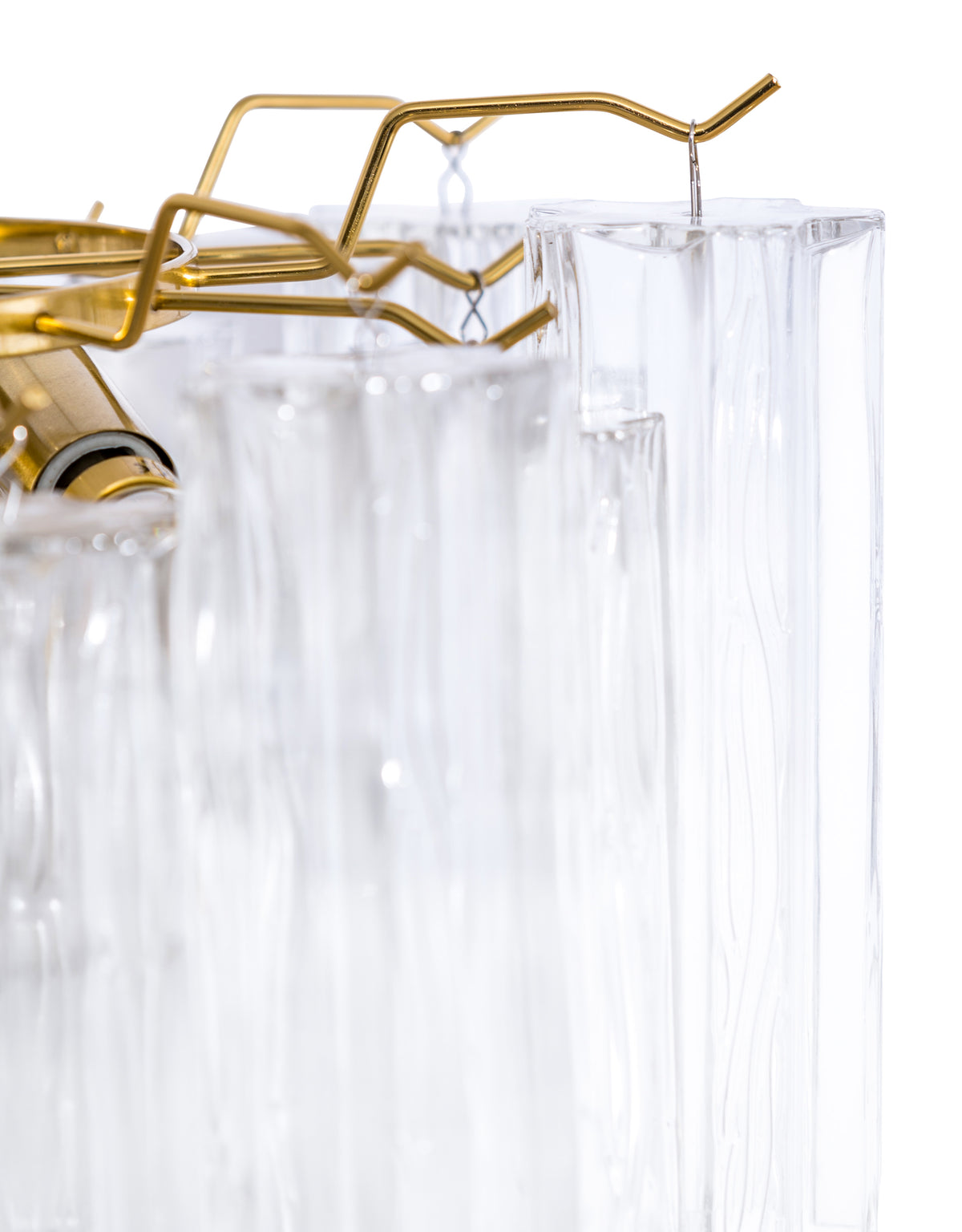 Brass with Multi Clear Waved Cylinder Glass Chandelier