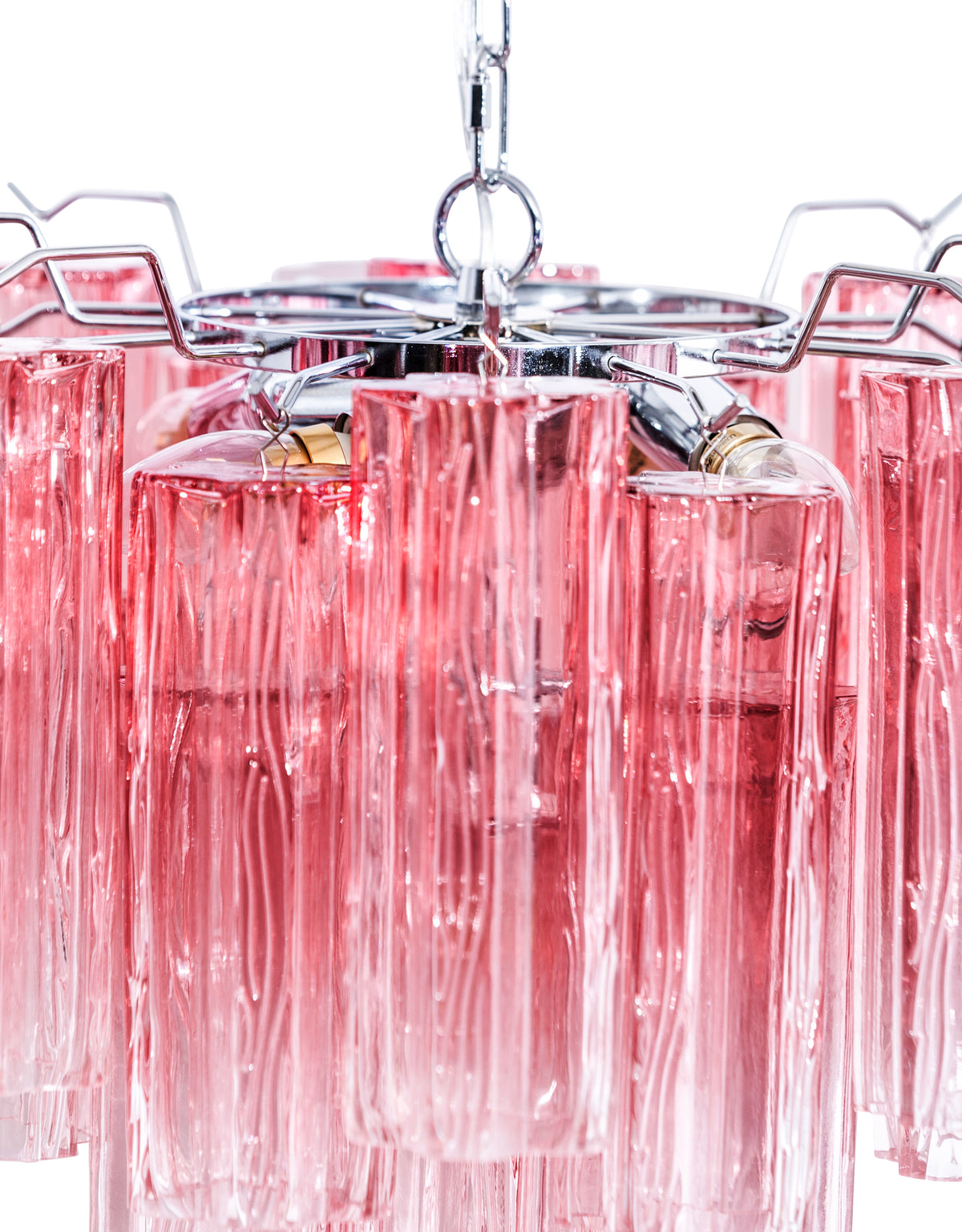 Chrome with Multi Pink Waved Cylinder Glass Chandelier