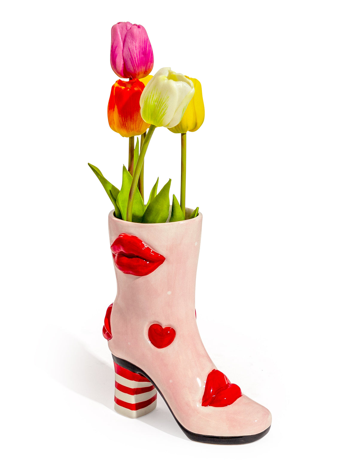 Medium Hearts & Lips Heeled-Boot Ceramic Vase