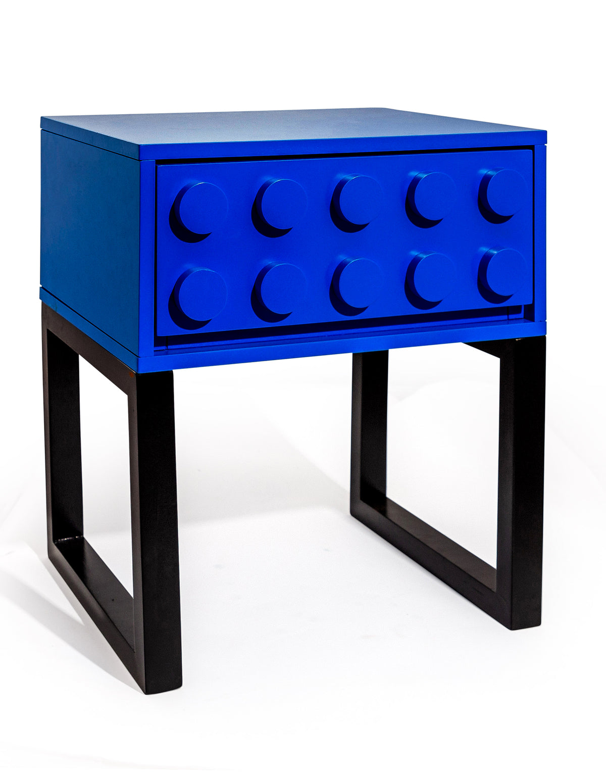 Blue "Ogel" Block Solid Wood Single Drawer Bedside Table