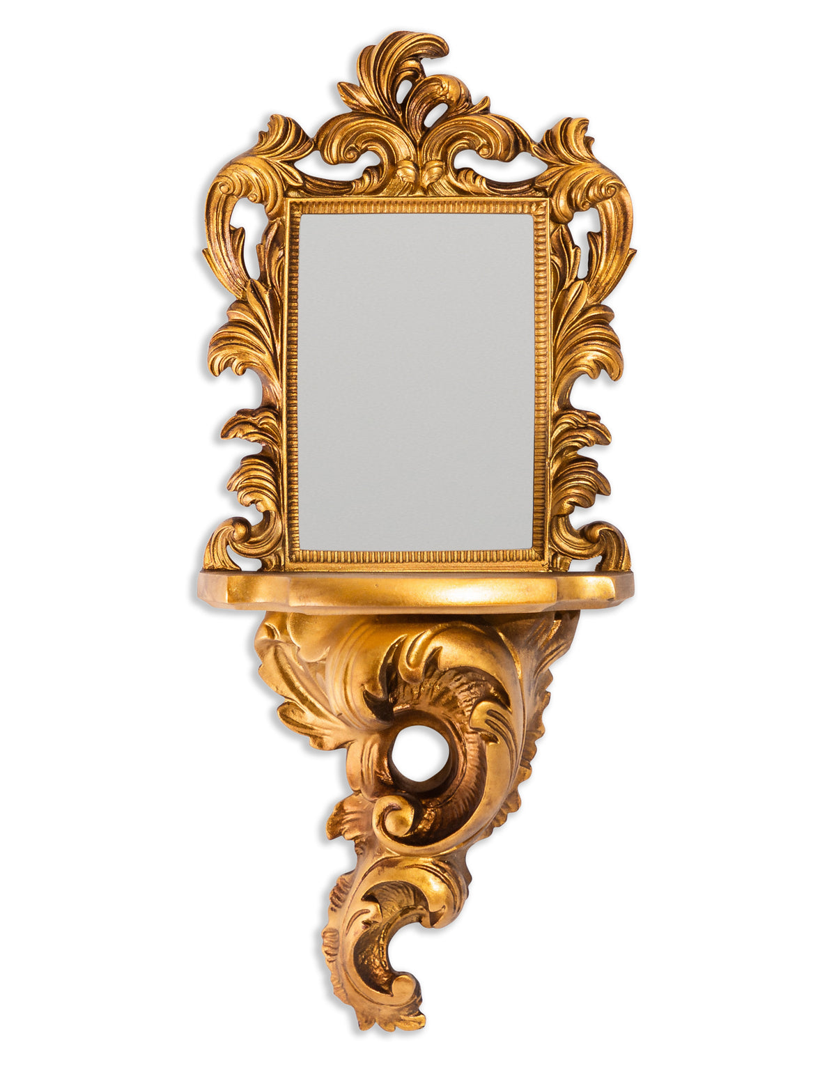 Antique Gold Ornate Baroque Wall Mirror w/ Shelf