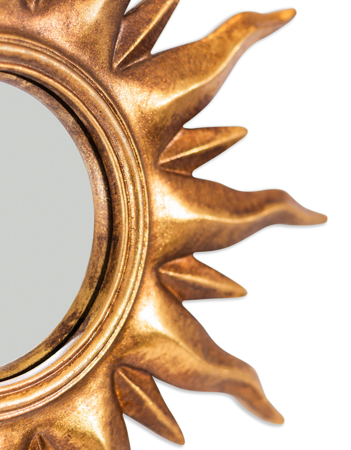 Antique Gold Sunburst Framed Small Convex Mirror