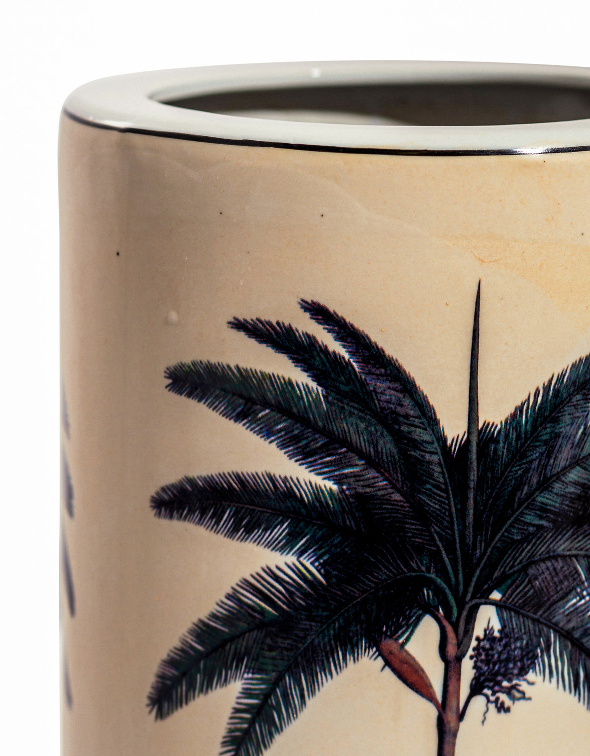 Ceramic Lithograph Palm Tree w/ Royal Seal Umbrella Stand