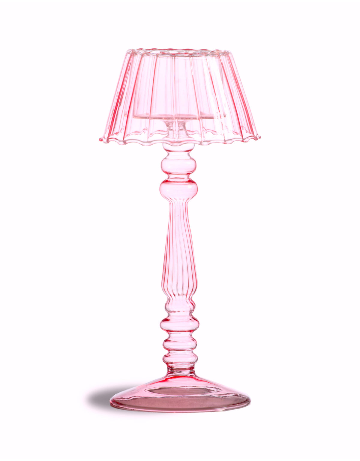 Light Pink Lamp-Style Glass Tealight Holder
