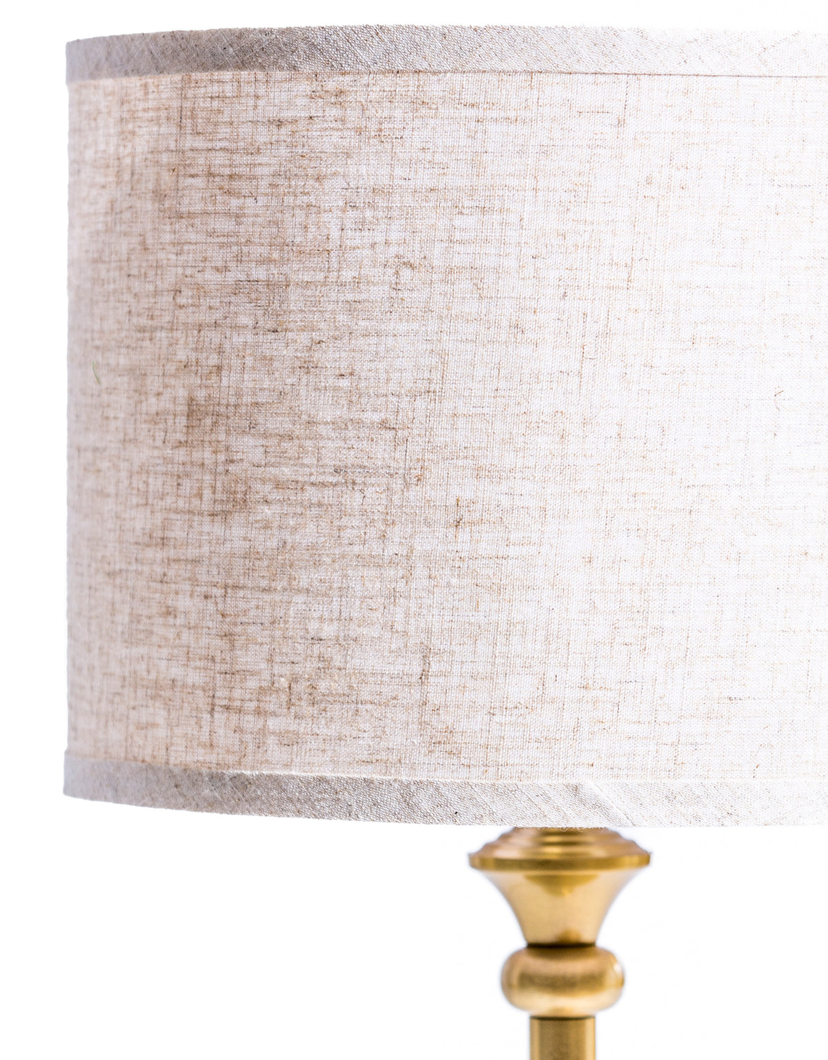 Large Classic Brass Rechargeable Table Lamp w/ Cylinder Oatmeal Shade