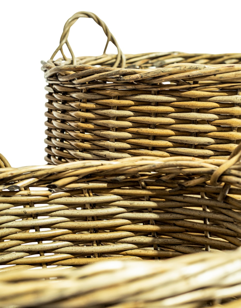 Large Set of 3 Rustic Woven Laundry / Log Baskets
