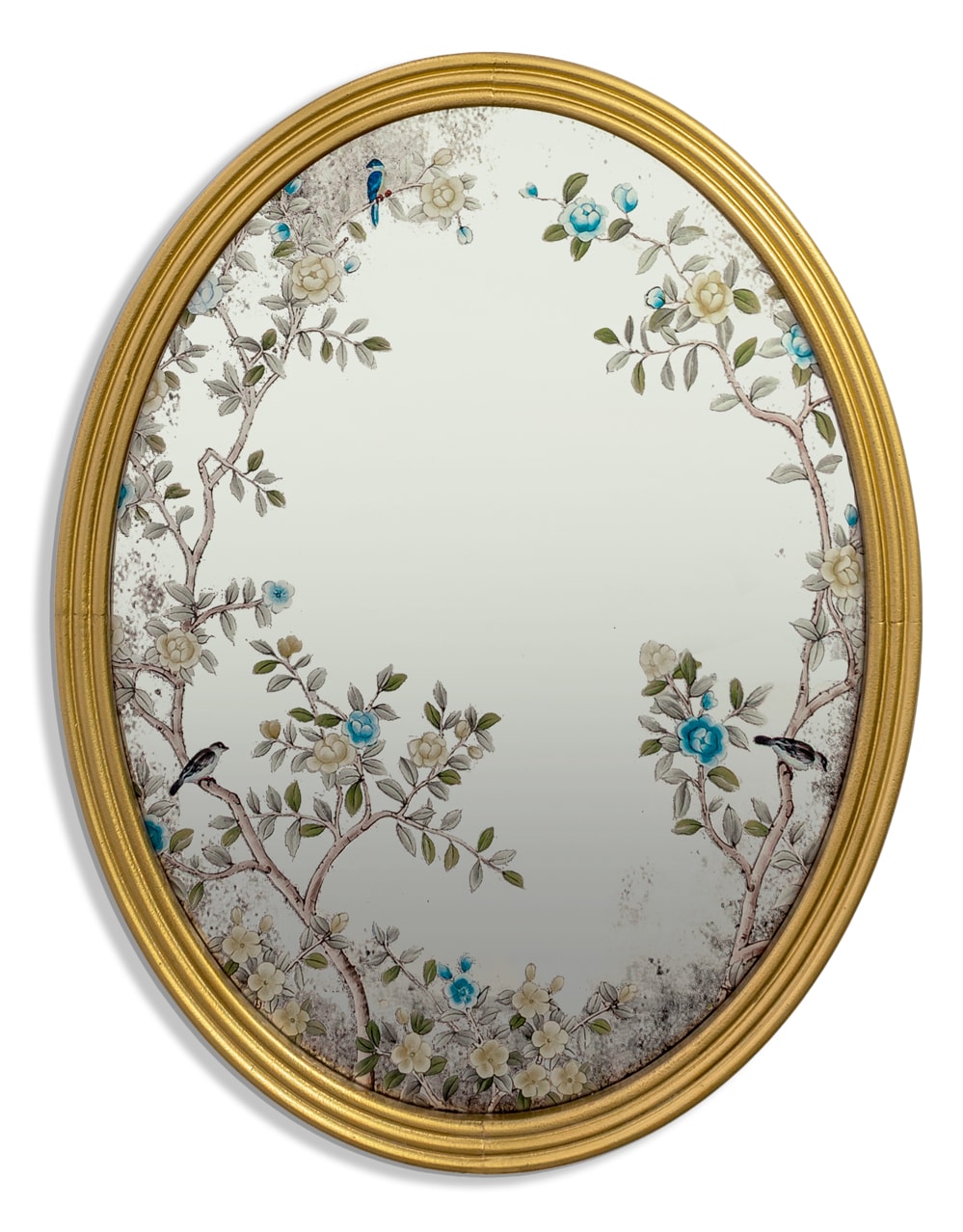 Large Oval Gold-Framed Botanical Glass Wall Mirror