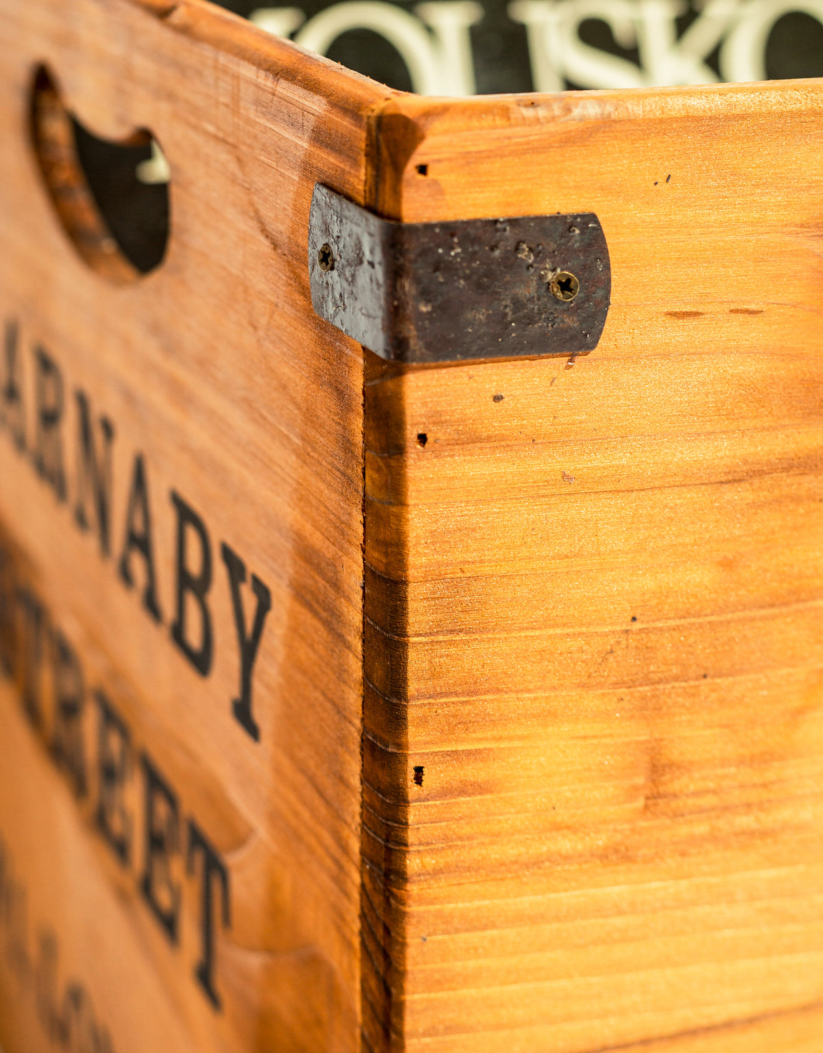 Set of 2 Antiqued Wooden "Carnaby Street" LP Record Storage Boxes