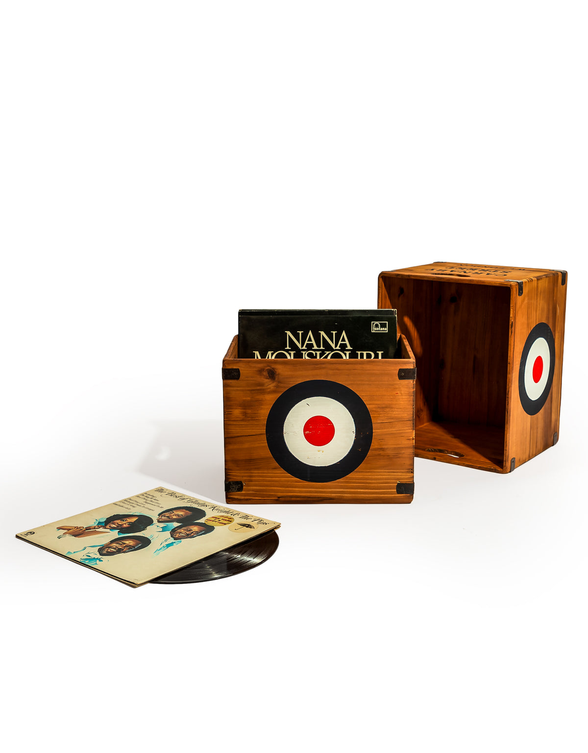 Set of 2 Antiqued Wooden "Carnaby Street" LP Record Storage Boxes