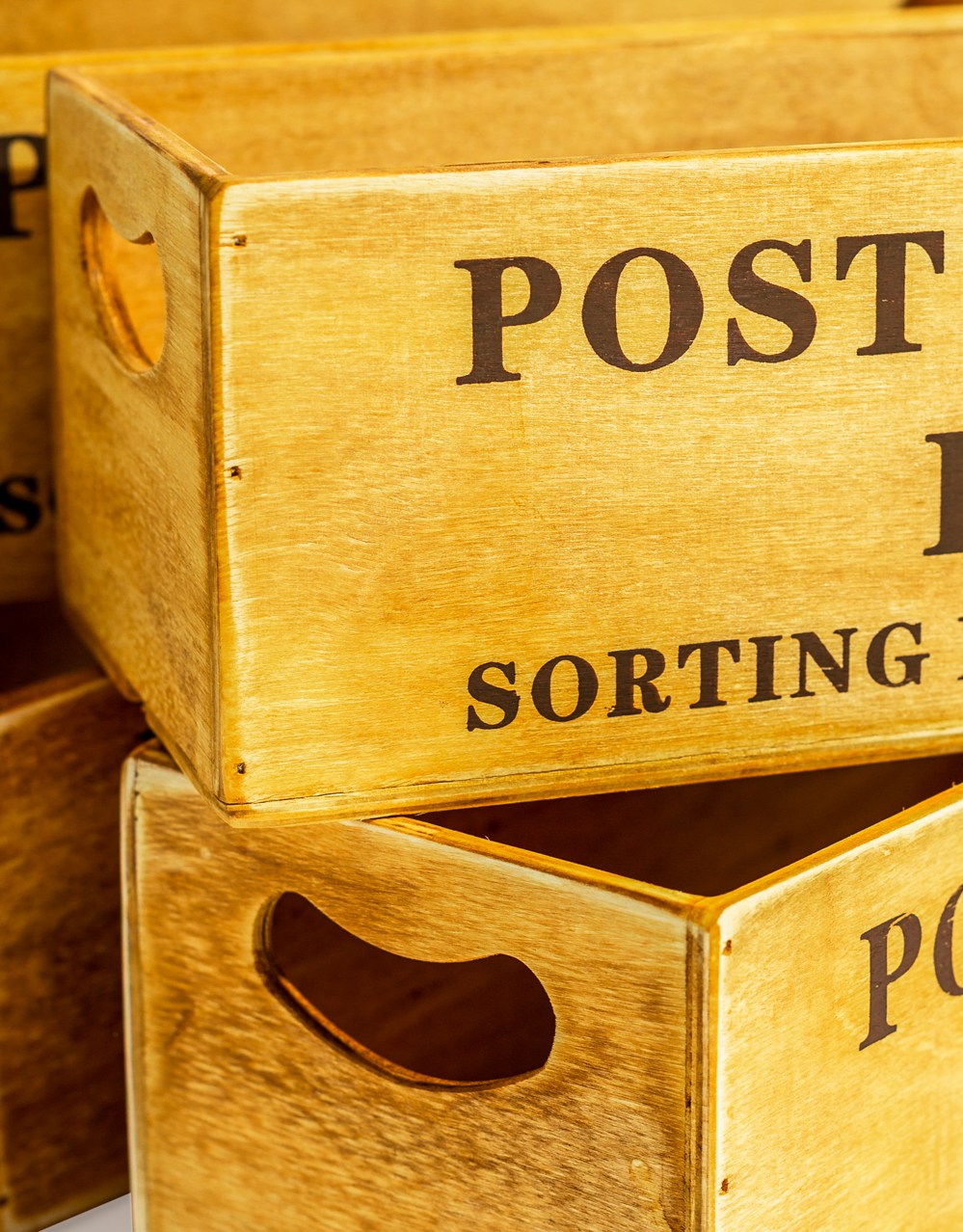Set of 4 Antiqued "Post Office Sorting Dept" Wooden Boxes