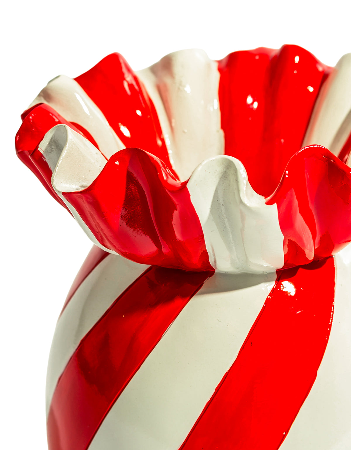 Large Red/White Striped Candy Ceramic Vase