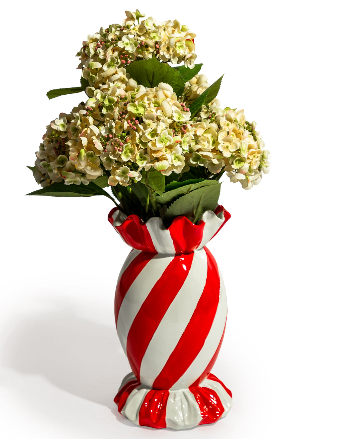 Large Red/White Striped Candy Ceramic Vase