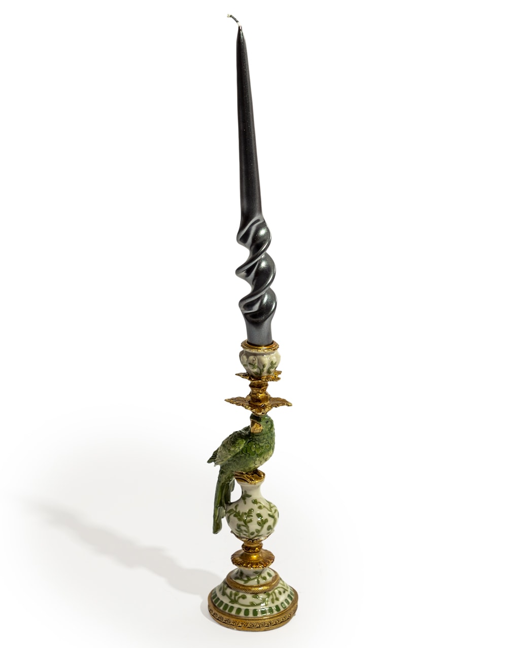 Antiqued Ornate Green/White Parrot Candle Holder - LH