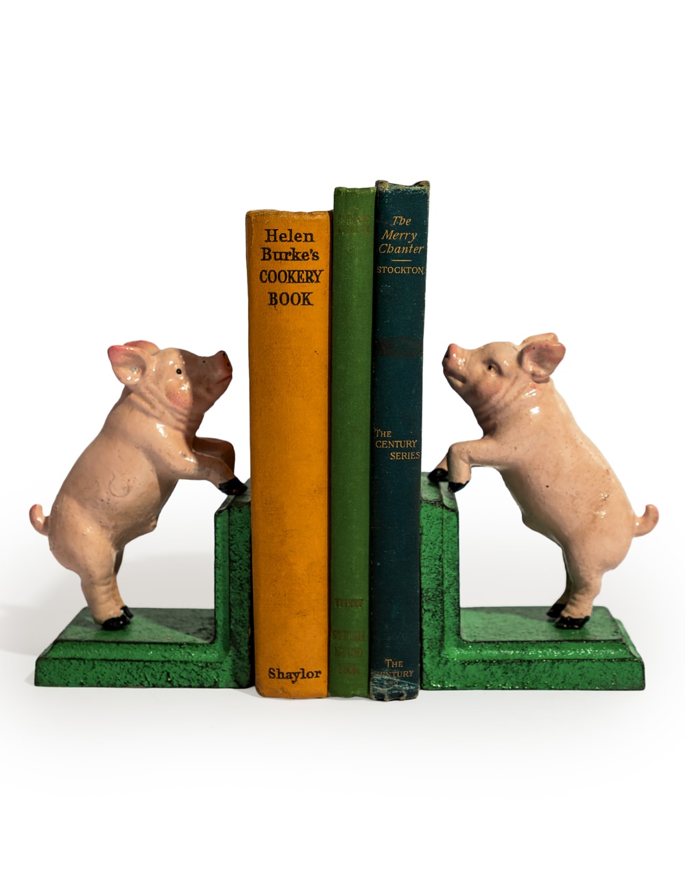 Cast Iron Antiqued Pair of Pigs Bookends