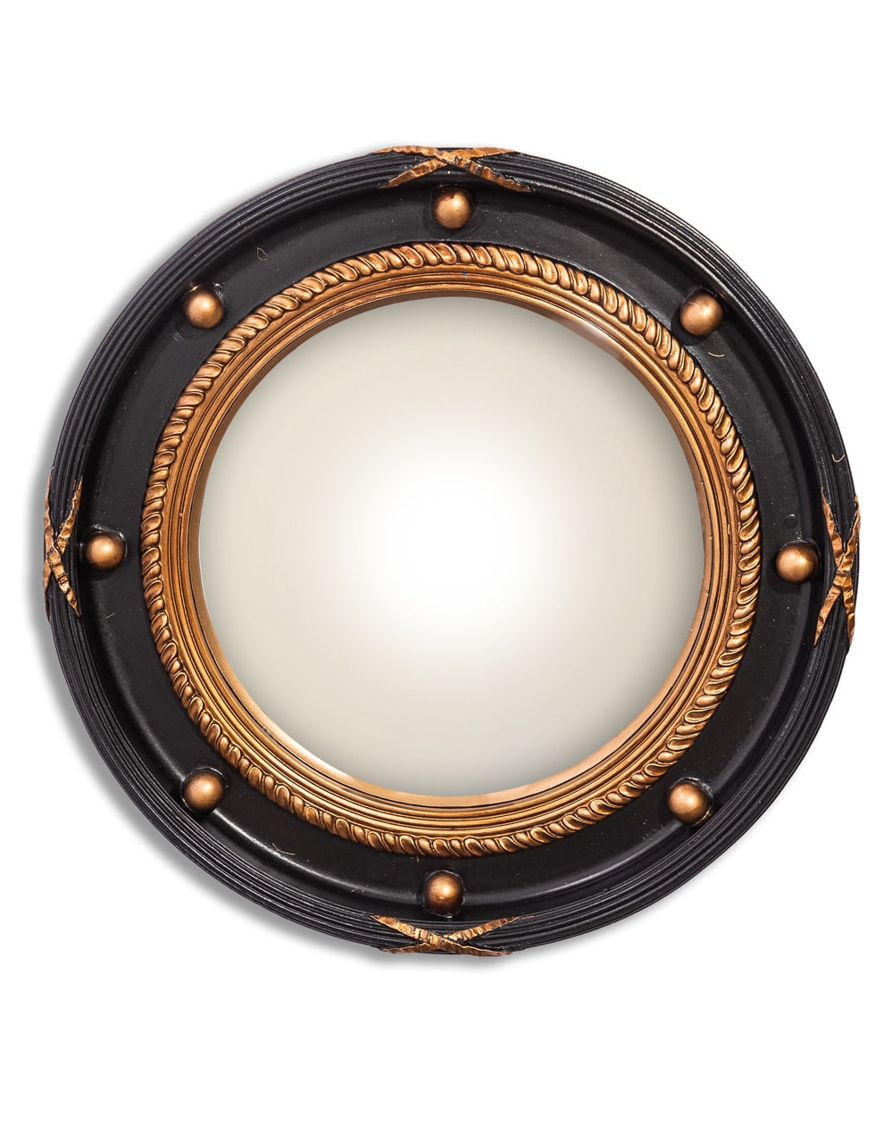 Large Black & Antique Gold Framed Porthole Convex Mirror
