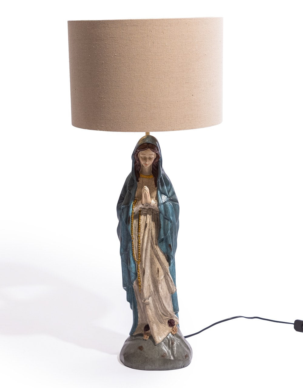 Antiqued Praying Maria Table Lamp w/ Oatmeal Shade