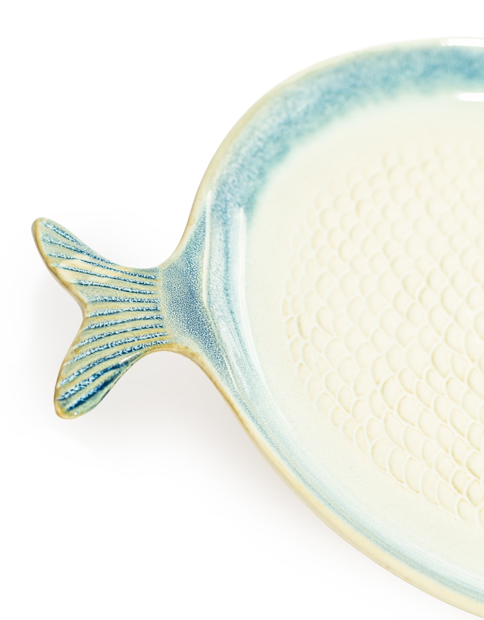 Blue & White Ceramic Round Fish Dish