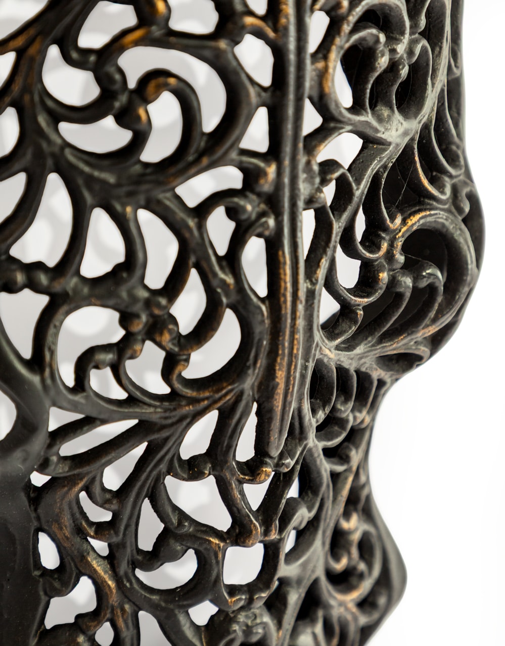 Distressed Black and Wood Tribal Bison Wall Head