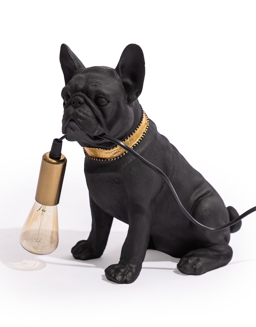 Matt Black & Gold Pug Table Lamp