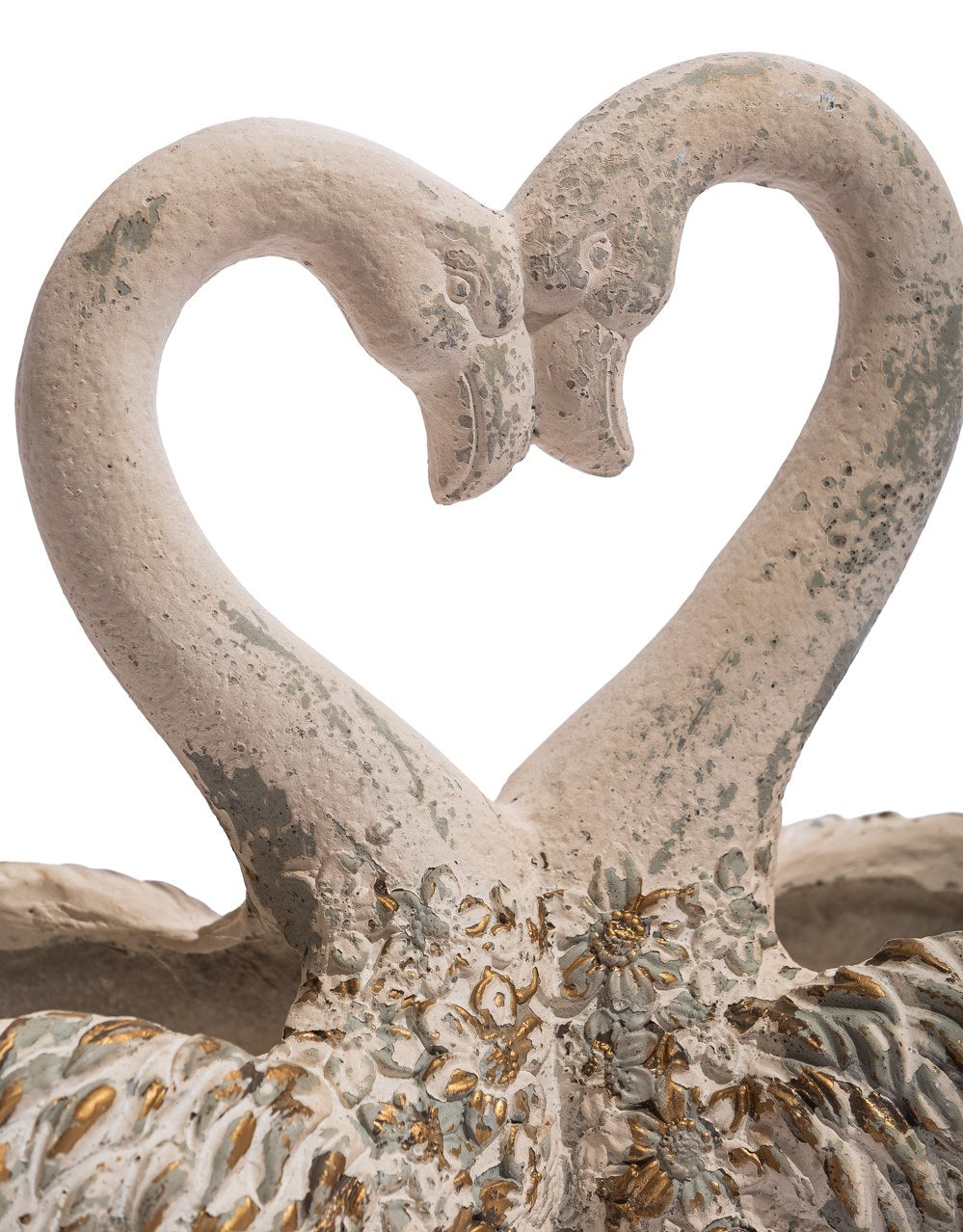 Large Antiqued "Love Heart" Pair of Swan Planters