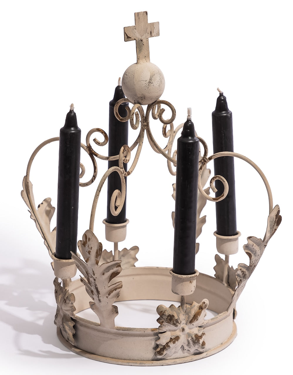 Antique White Metal Crown Candle Holder