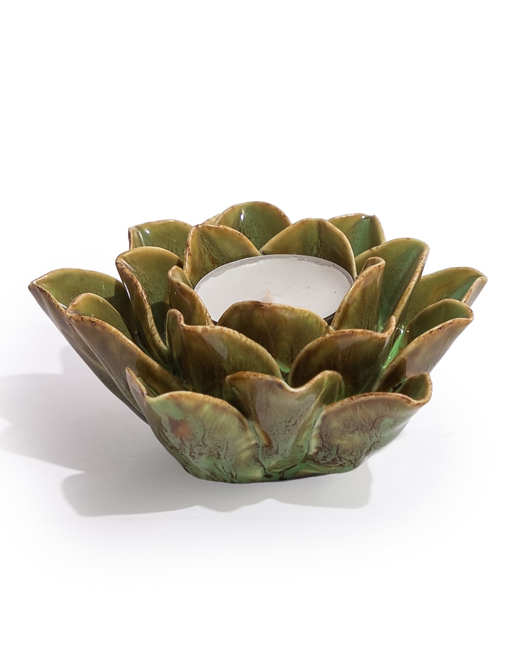 Mottled Green Floral Ceramic Tealight Holder