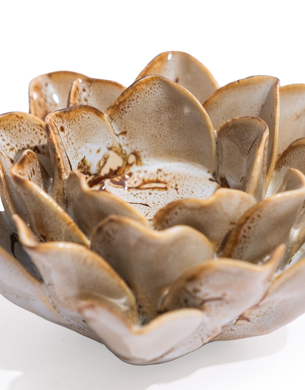 Mottled Burnt Cream Floral Ceramic Tealight Holder