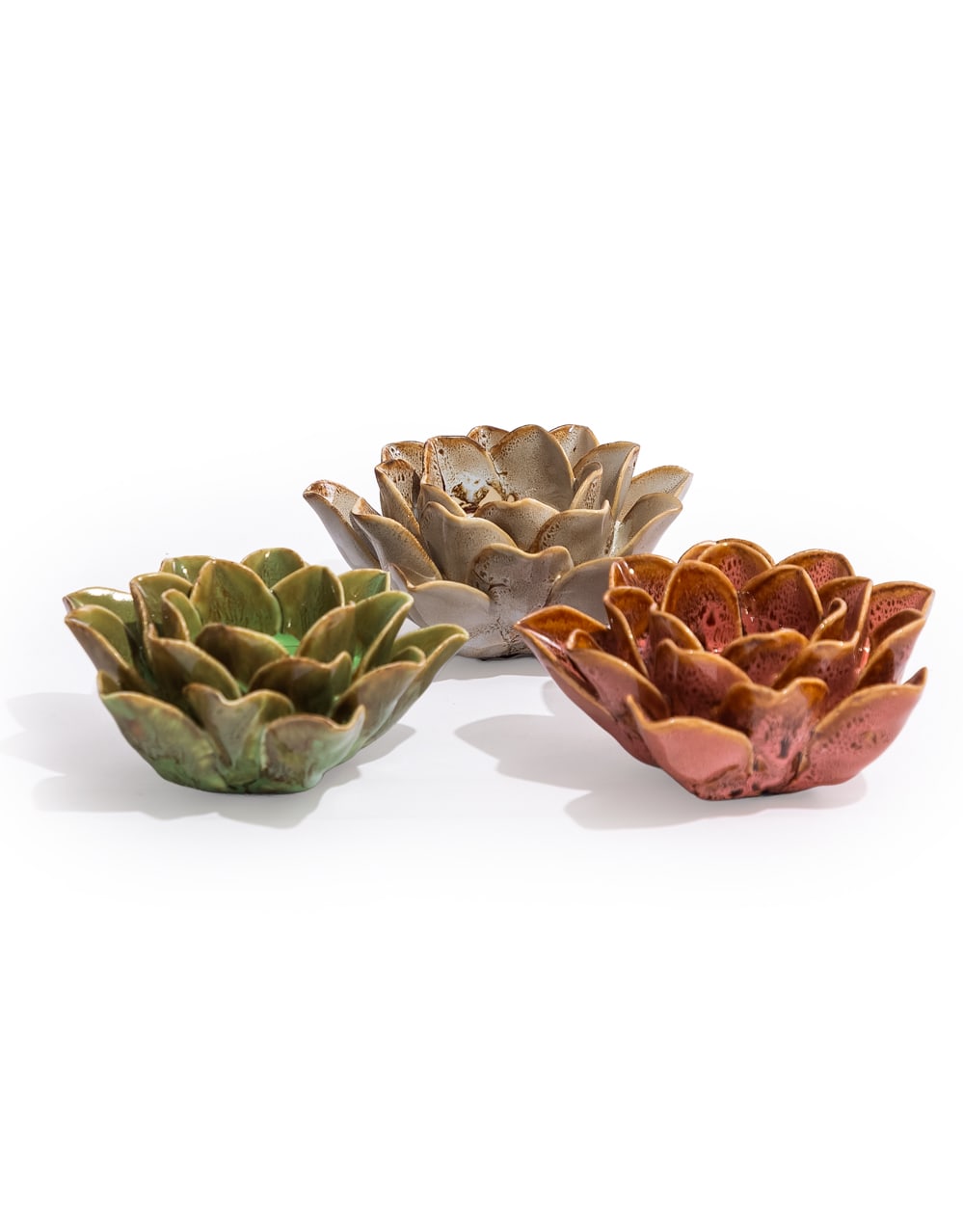 Mottled Burnt Cream Floral Ceramic Tealight Holder