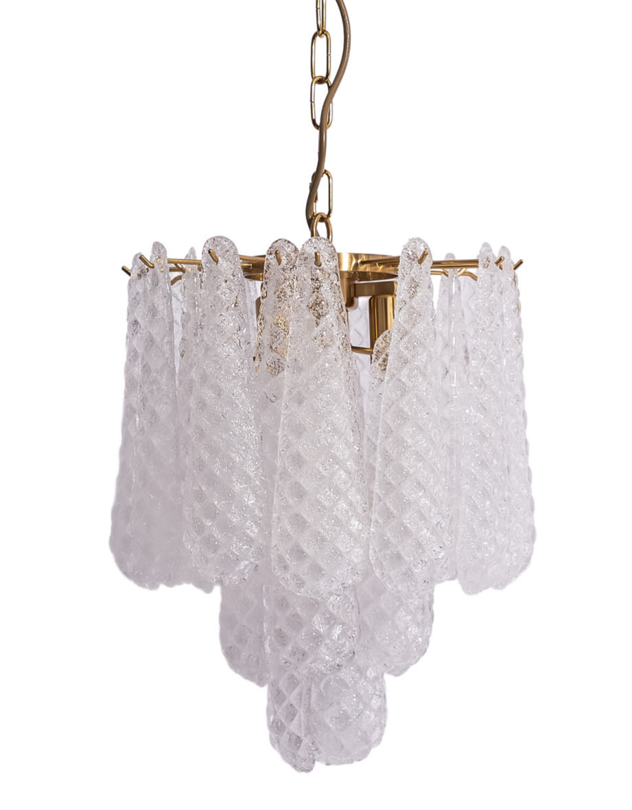 Brass w/ Clear Bubbled Glass "Gicel" Chandelier