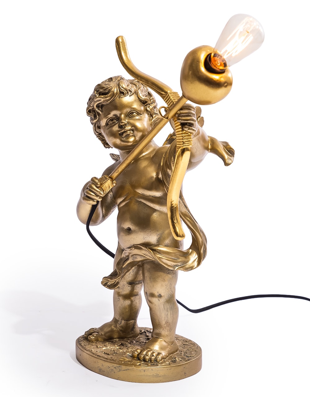 Antique Gold Standing Cupid Cherub Table Lamp