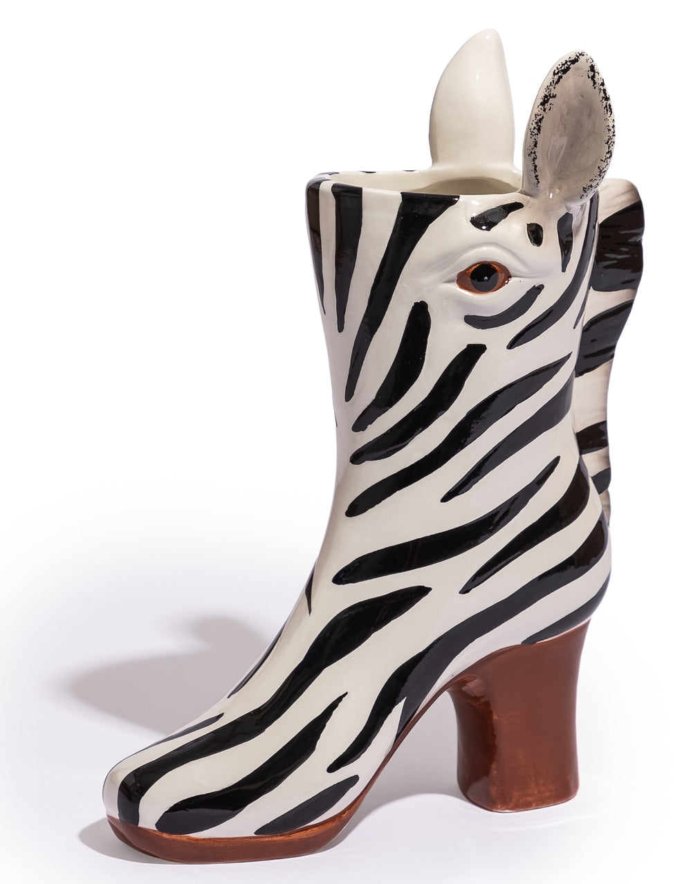 Medium Zebra Head Heeled-Boot Ceramic Vase