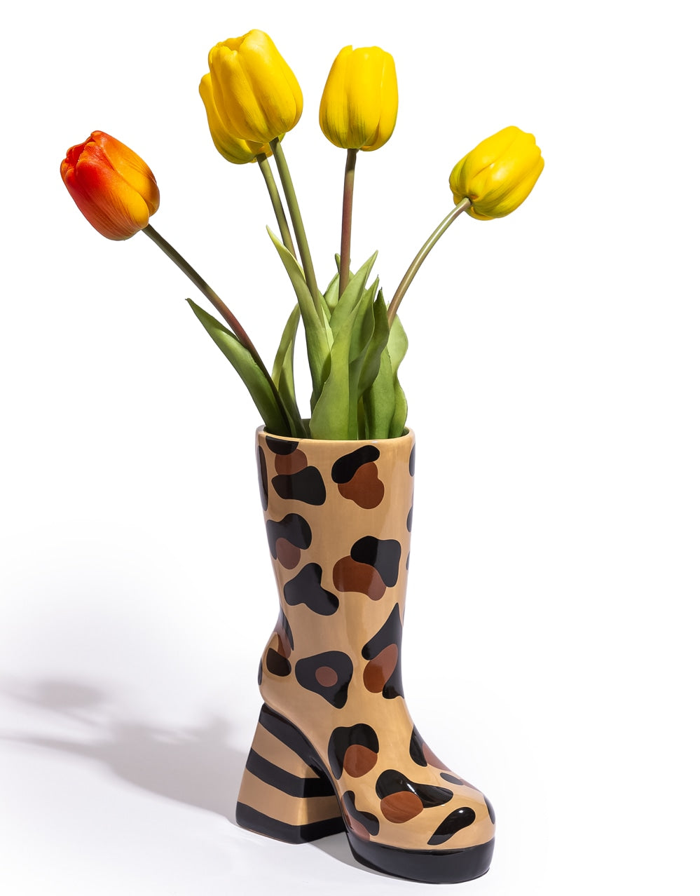 Leopard Print Heeled-Boot Ceramic Vase