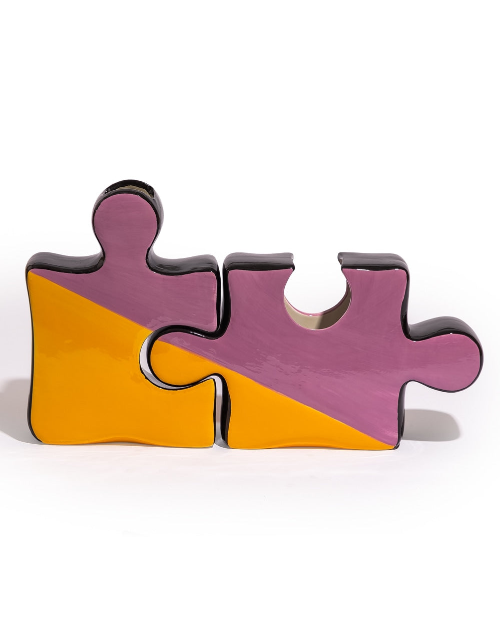 Set of 2 Orange/Purple/Black Ceramic Jigsaw Piece Vases