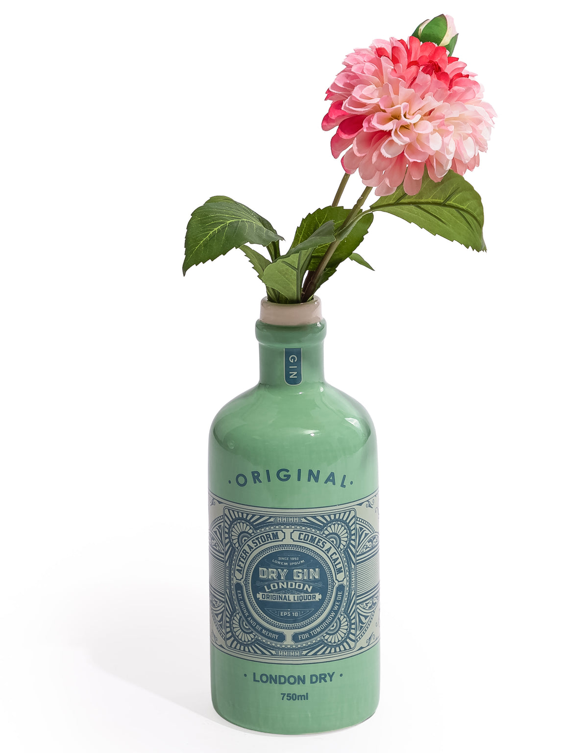 "Cambridge Blue" Ceramic Gin Bottle Stem Vase