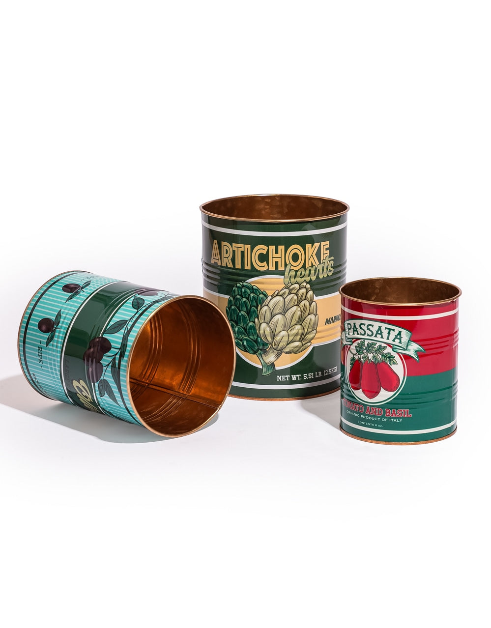 Set of 3 Retro "Artichoke, Olives, Passata" Storage Tins