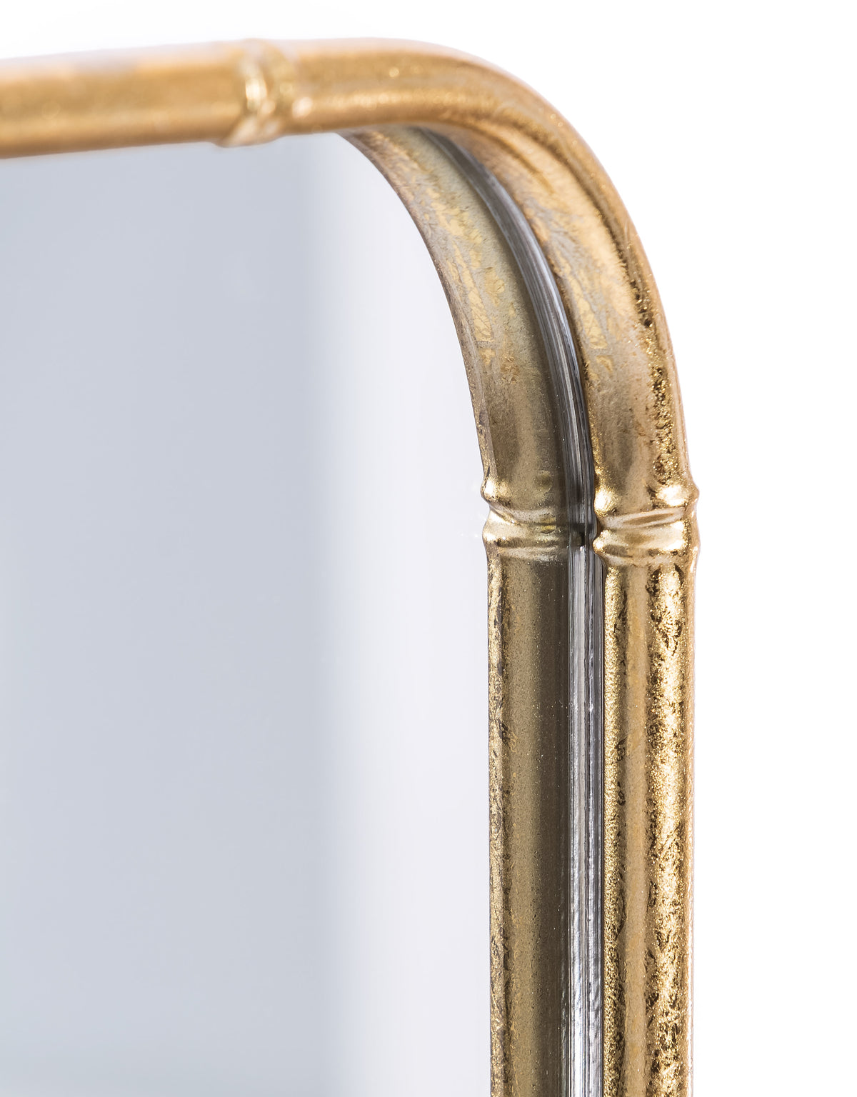 Antique Gold Round-Edged Rectangular Metal Bamboo Wall Mirror