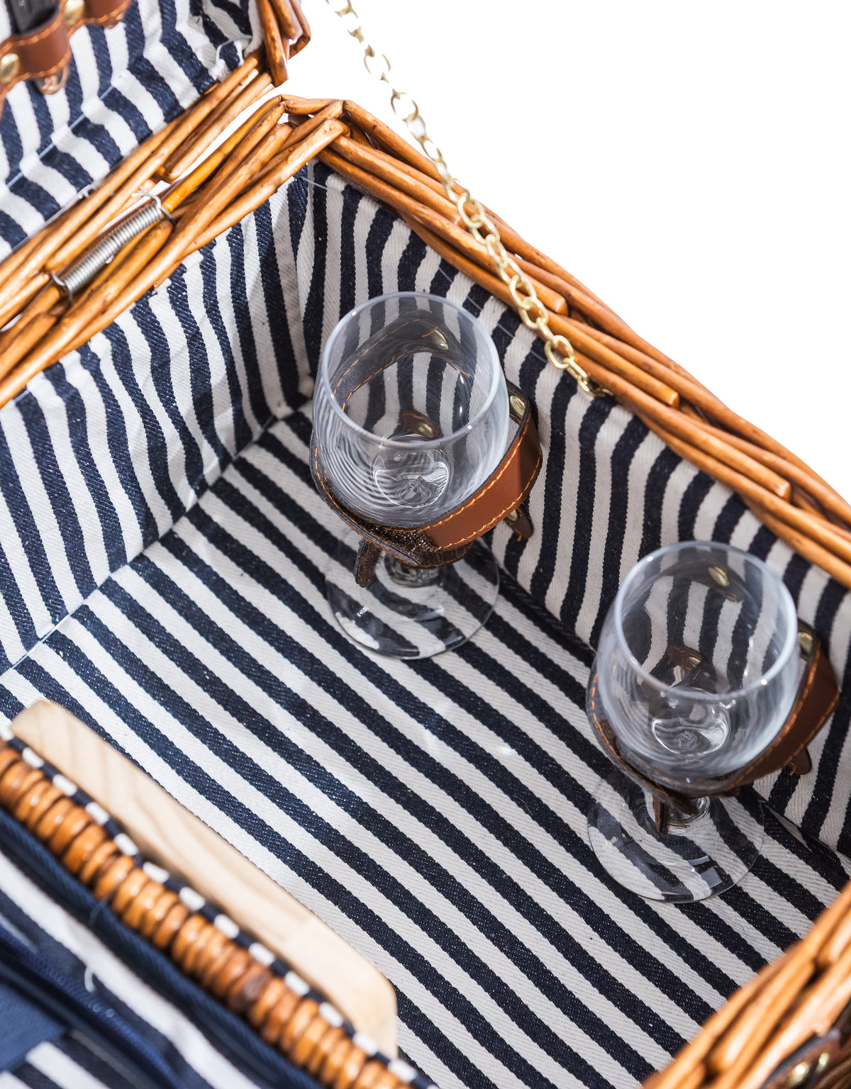 Luxury Pinstripe 2-Person Picnic Hamper w/ Leather Handles & Accessories
